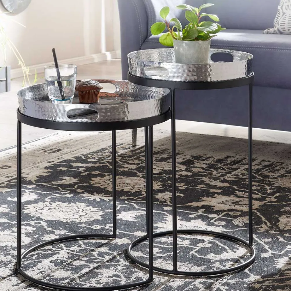 Wohnen Beistelltische mit Tabletts in Silber - Makimona (zweiteilig)