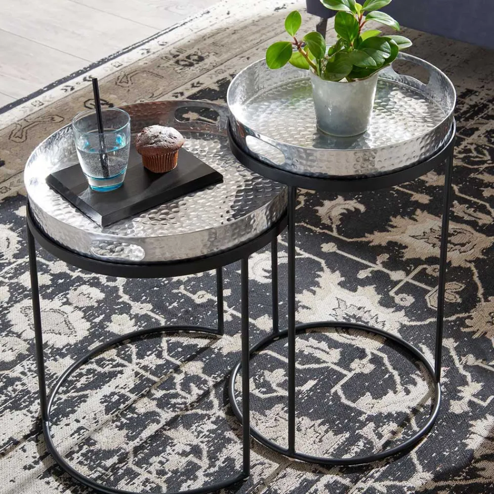 Wohnen Beistelltische mit Tabletts in Silber - Makimona (zweiteilig)