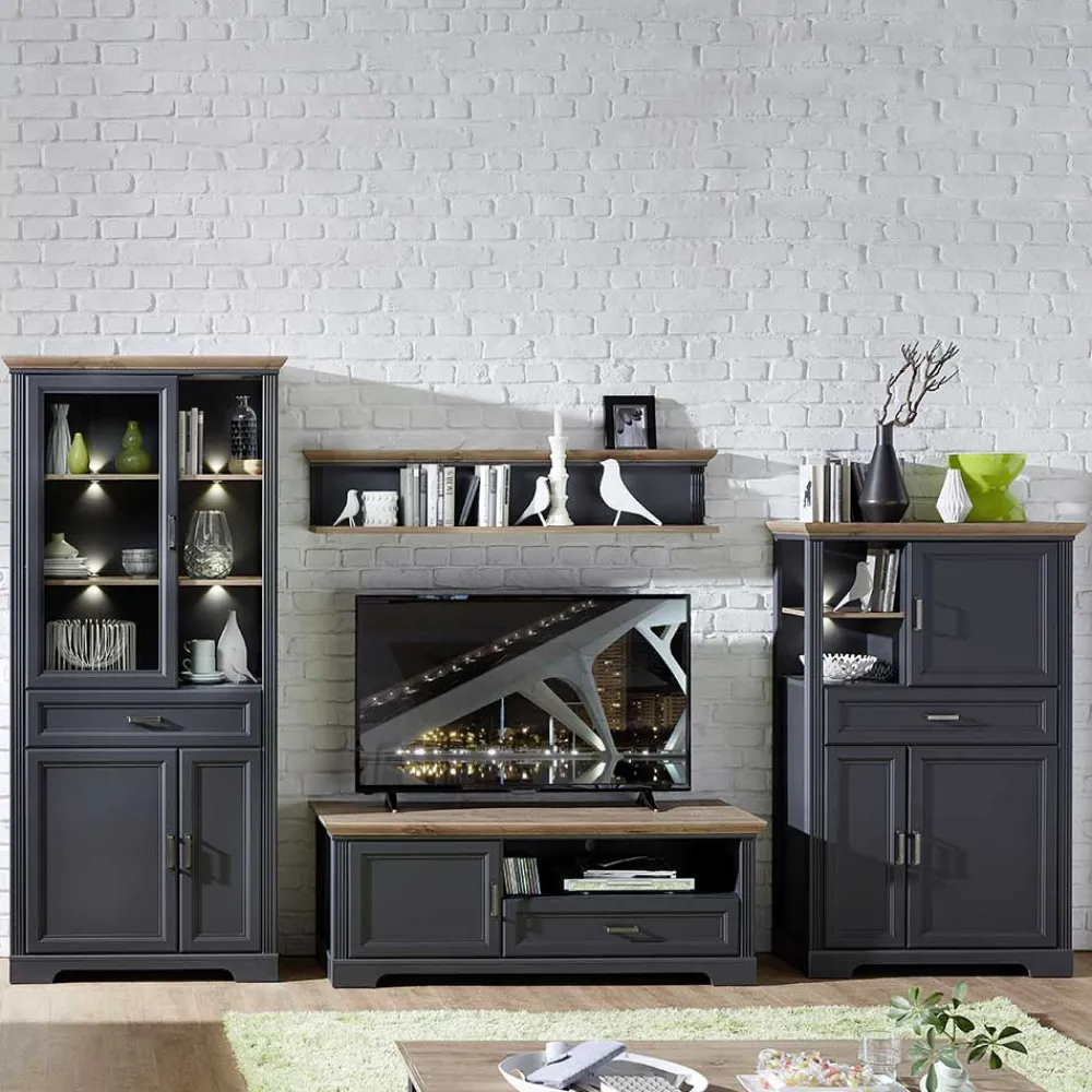 Wohnen Beleuchtete TV Wohnwand Landhaus - Thumbs (vierteilig)