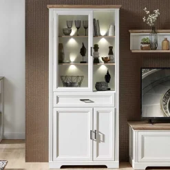 Wohnen Vitrinen|Wohnzimmer-Vitrinen*Beleuchteter Vitrinenschrank im Country Style - Sinolita