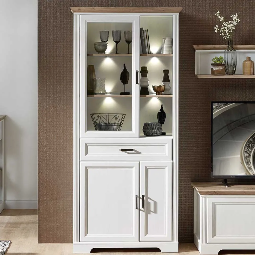 Wohnen Vitrinen|Wohnzimmer-Vitrinen*Beleuchteter Vitrinenschrank im Country Style - Sinolita