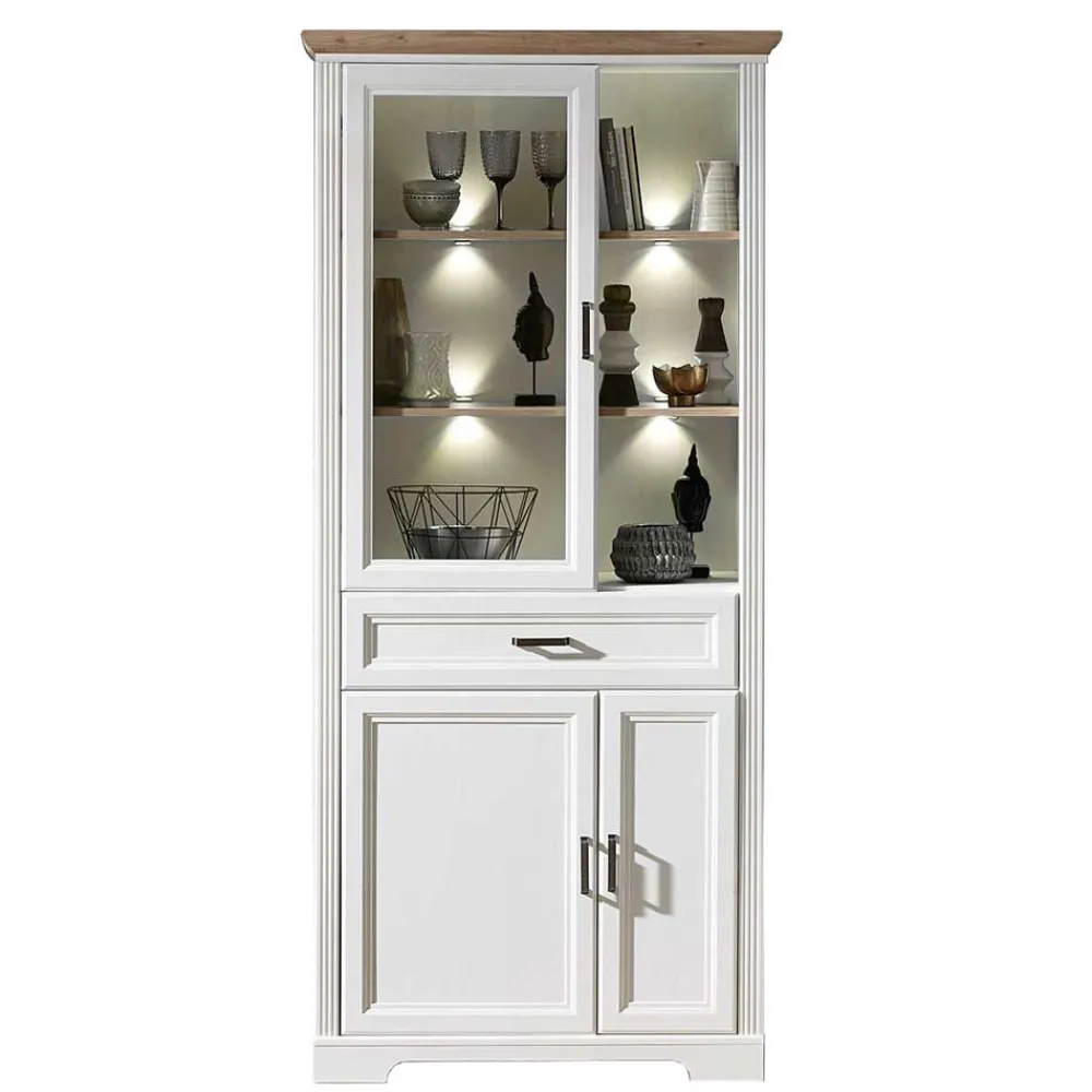 Wohnen Vitrinen|Wohnzimmer-Vitrinen*Beleuchteter Vitrinenschrank im Country Style - Sinolita