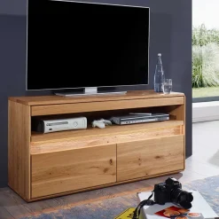 Wohnen Beleuchtetes TV Element aus massiver Wildeiche - Acmida