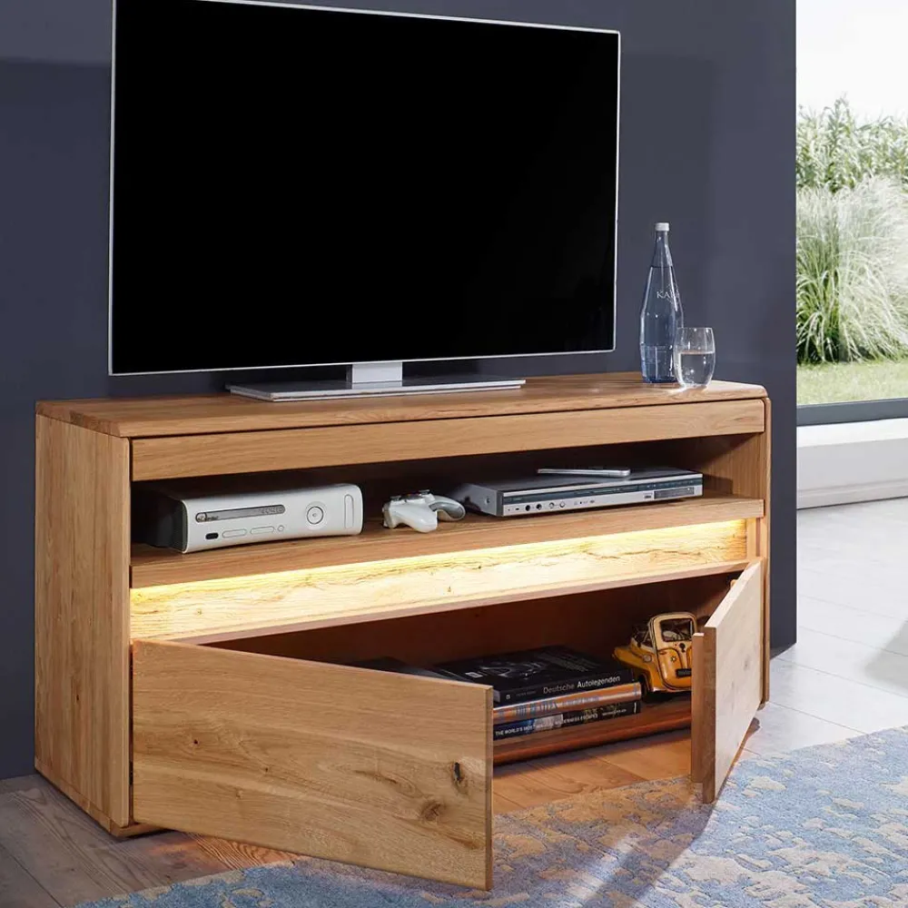 Wohnen Beleuchtetes TV Element aus massiver Wildeiche - Acmida