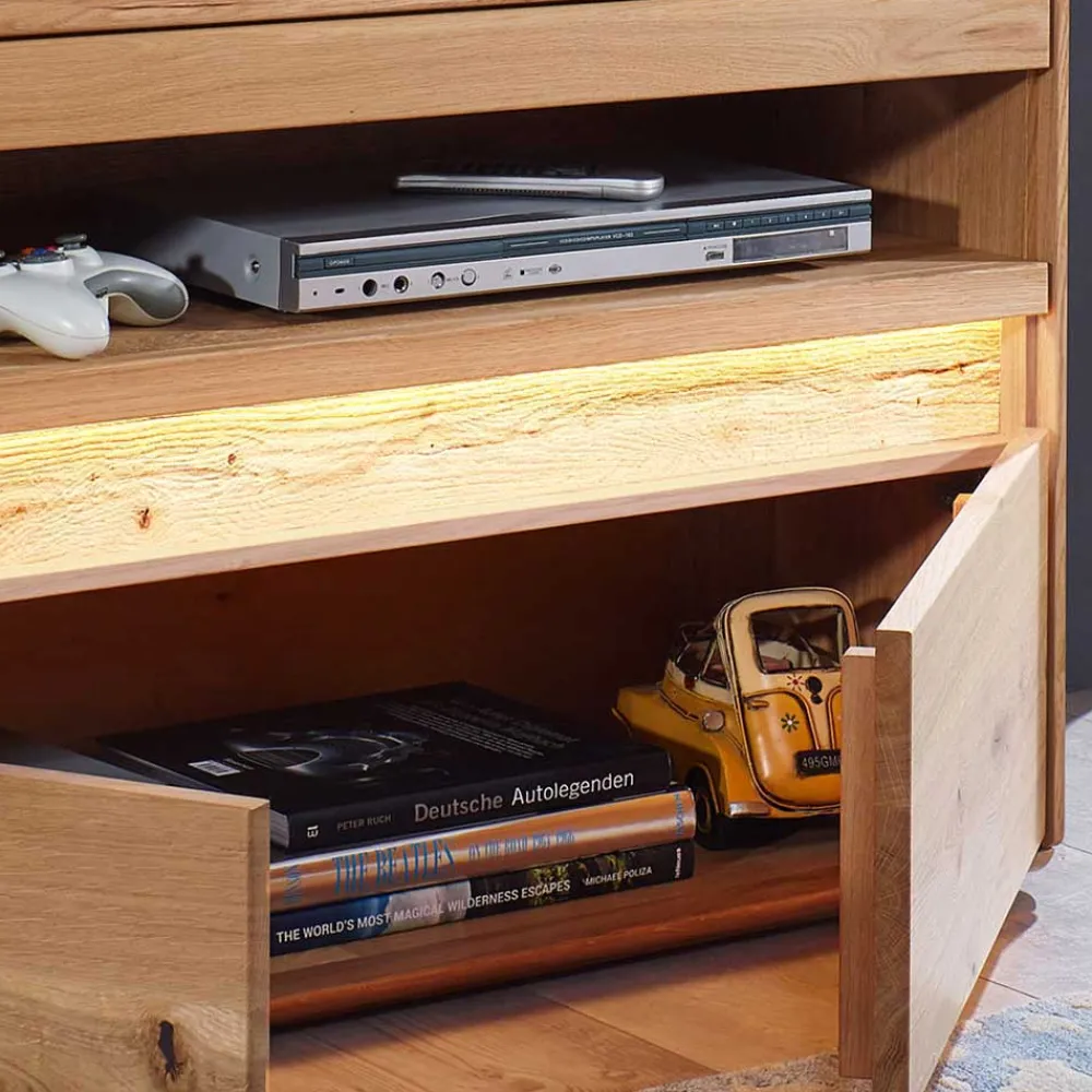 Wohnen Beleuchtetes TV Element aus massiver Wildeiche - Acmida