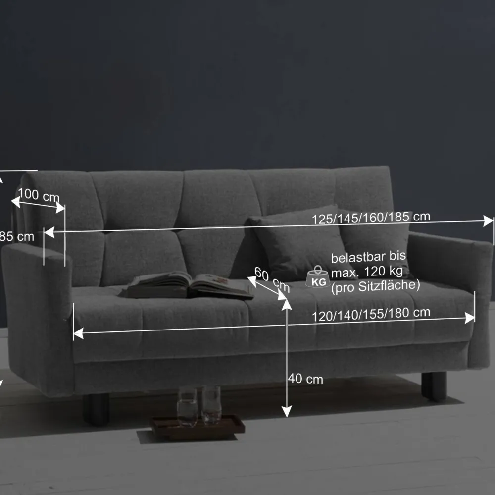 Wohnen Bequemes Flachgewebe Faltsofa in Grau - Yirma