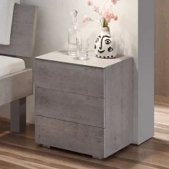 Wohnen Jugendbetten*Betonoptik Bett & Nachtkommoden - Greyna (dreiteilig)