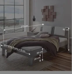 Wohnen Jugendbetten*Betonoptik Bett & Nachtkommoden - Greyna (dreiteilig)