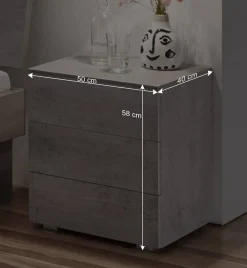 Wohnen Jugendbetten*Betonoptik Bett & Nachtkommoden - Greyna (dreiteilig)