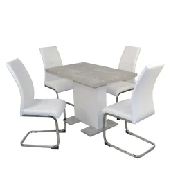 Wohnen Jugend-Sitzgruppen|Sitzgruppe*Betonoptik Säulentisch & Freischwinger - Gates (fünfteilig)