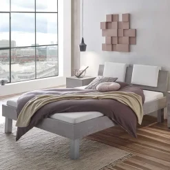 Wohnen Bett in Betonoptik mit Kopfteil Kissen - Rienas