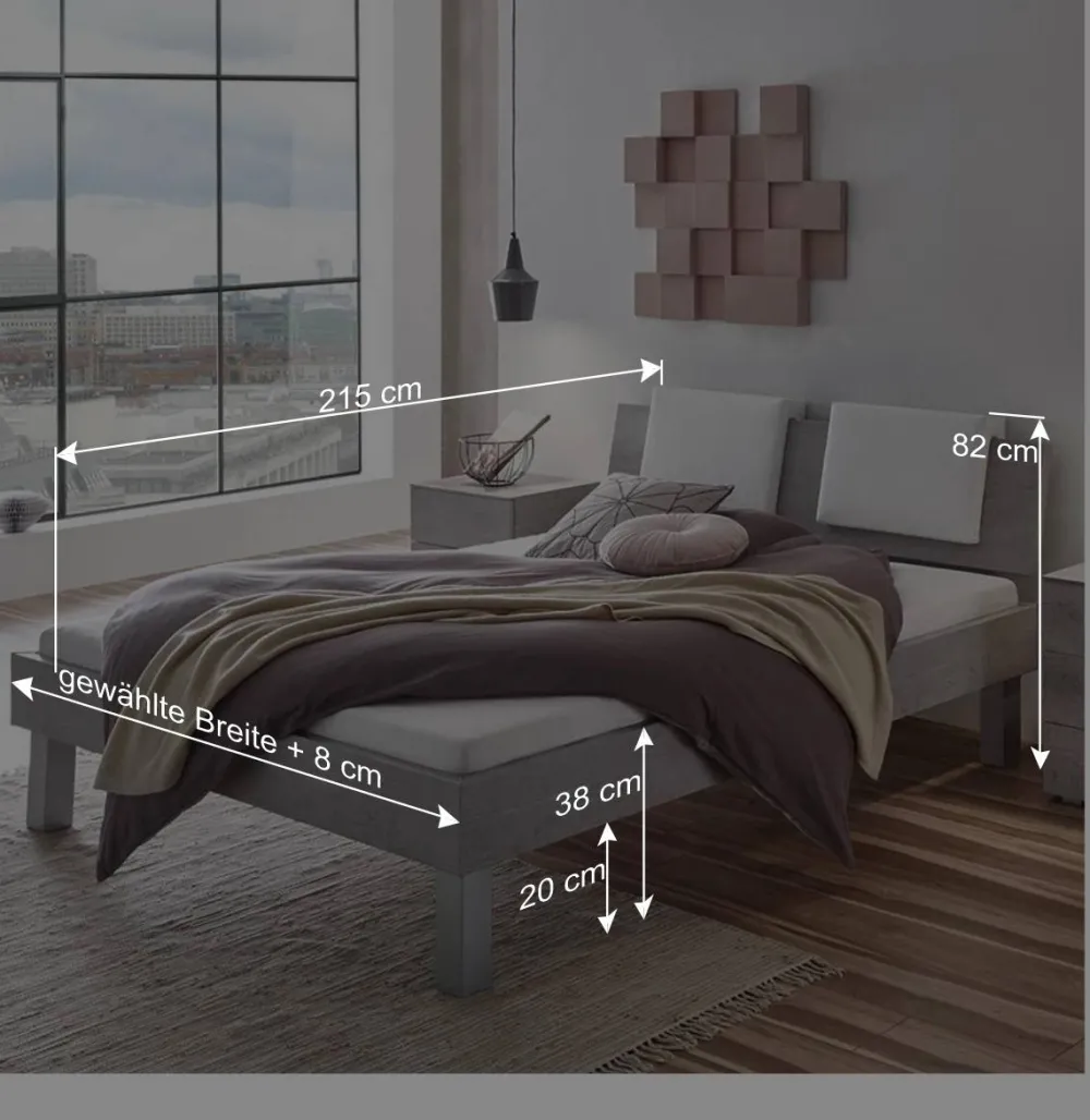 Wohnen Bett in Betonoptik mit Kopfteil Kissen - Rienas