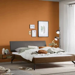 Wohnen Braune Möbel|Betten*Bett in Nussbaum Braun & Anthrazit - Ayero (dreiteilig)