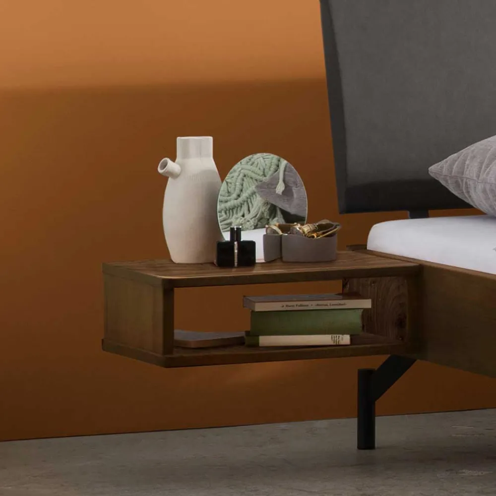 Wohnen Braune Möbel|Betten*Bett in Nussbaum Braun & Anthrazit - Ayero (dreiteilig)