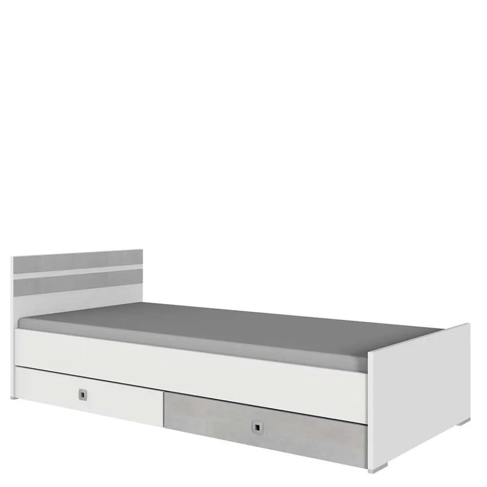 Wohnen Bett in Weiß & Lichtgrau Beton Optik - Orsidio