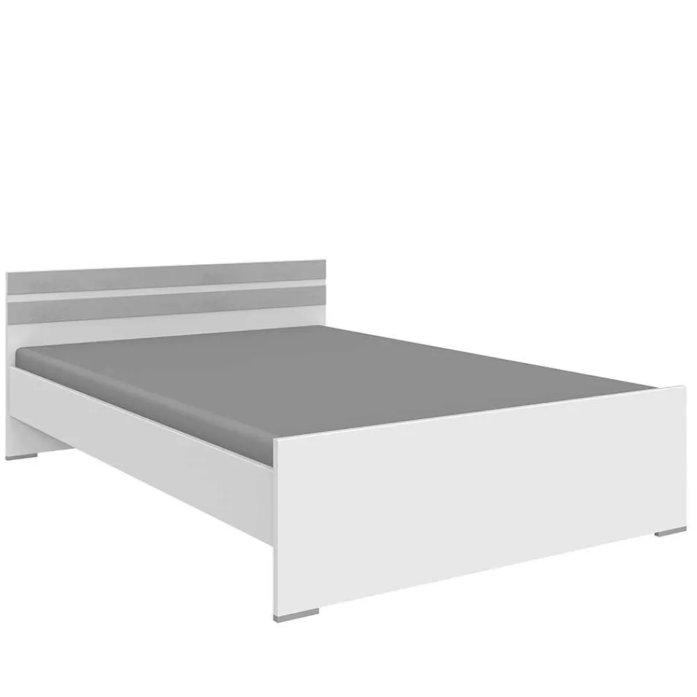 Wohnen Bett in Weiß & Lichtgrau Beton Optik - Orsidio