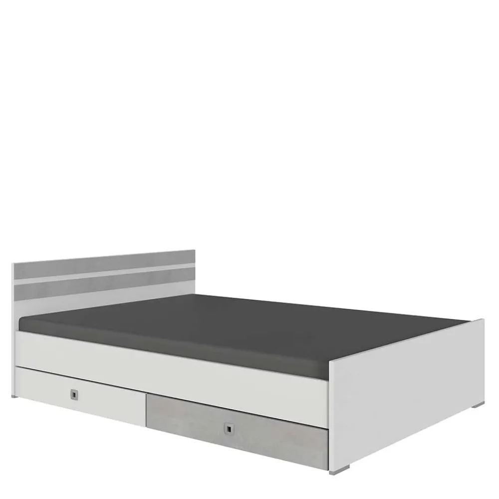 Wohnen Bett in Weiß & Lichtgrau Beton Optik - Orsidio