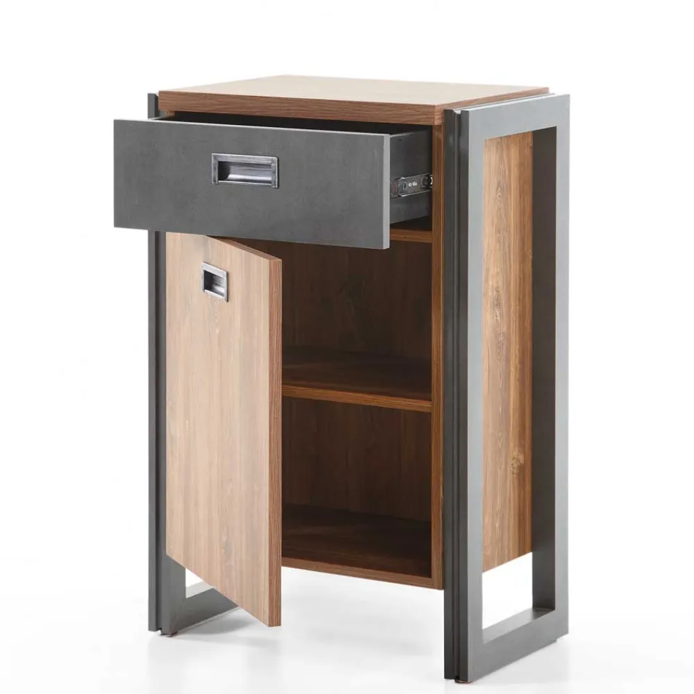 Wohnen Flurkommoden*Bett Kommode im Eiche dunkel Dekor und Schwarz - Rompira