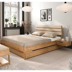 Wohnen Naturholzmöbel|Betten*Bett mit Nachtkonsolen aus Wildeiche - Grenadys (dreiteilig)