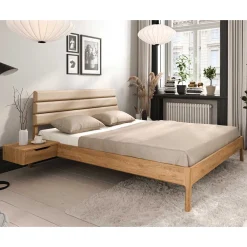 Wohnen Naturholzmöbel|Betten*Bett mit Nachtkonsolen aus Wildeiche - Grenadys (dreiteilig)