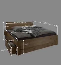 Wohnen Bett mit vier Schubladen aus Wildeiche - Zennian (dreiteilig)