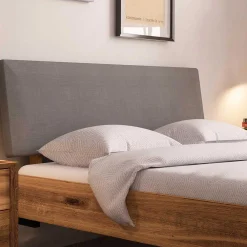 Wohnen Bett mit Wildeiche Rahmen & Polsterkopfteil in Grau - Kerfa