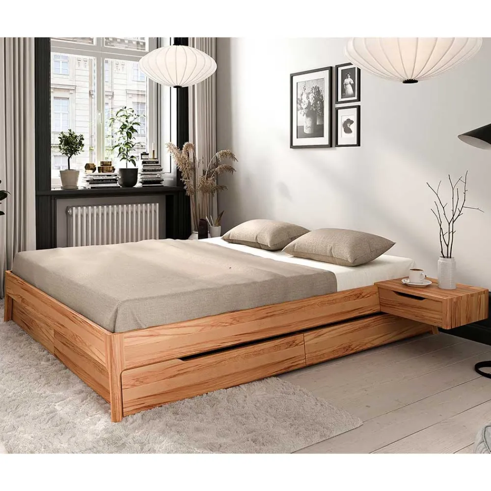 Wohnen Bett ohne Kopfteil aus Kernbuche Massivholz - Bracco
