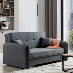 Wohnen Bettcouch mit Federkern aus Velours Dunkelgrau - Lictona