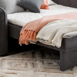 Wohnen Bettcouch mit Federkern aus Velours Dunkelgrau - Lictona