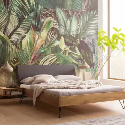 Wohnen Bettgestell aus Wildeiche mit Kunstleder - Alkagar