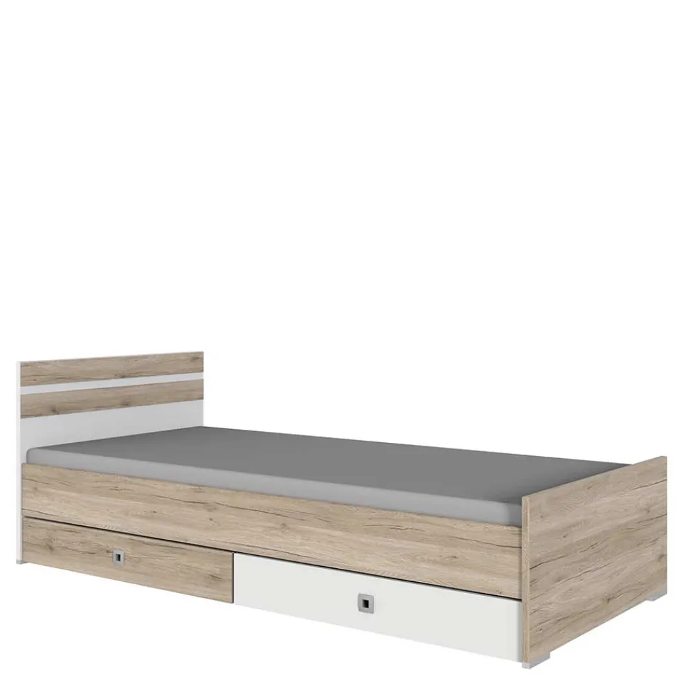 Wohnen Bettgestell in Eiche San Remo Dekor & Weiß - Abrud