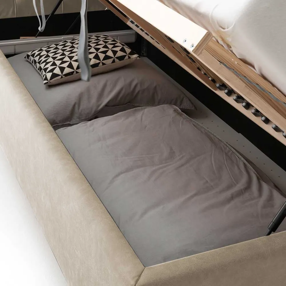 Wohnen Bettkasten Bett in Beige Microfaser - Croscony