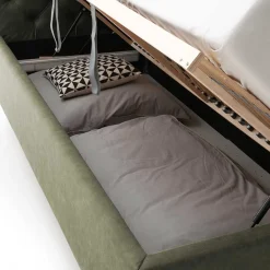 Wohnen Jugendbetten*Bettkasten Polsterbett in Oliv Grün & Chrom - Weyna