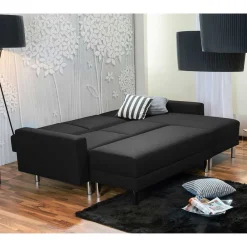 Wohnen Graue Möbel|Schwarze Möbel*Bettsofa mit Hocker in Schwarz mit Chrom - Farella (zweiteilig)