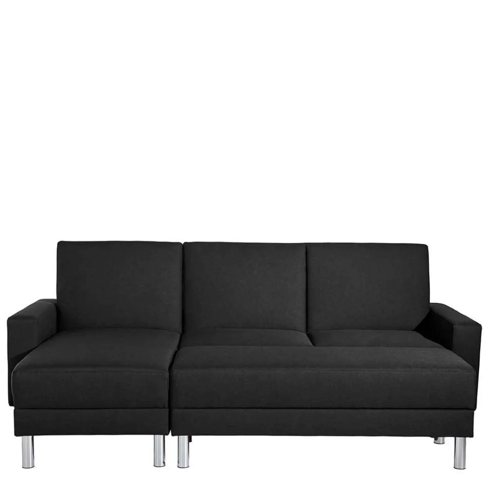 Wohnen Graue Möbel|Schwarze Möbel*Bettsofa mit Hocker in Schwarz mit Chrom - Farella (zweiteilig)