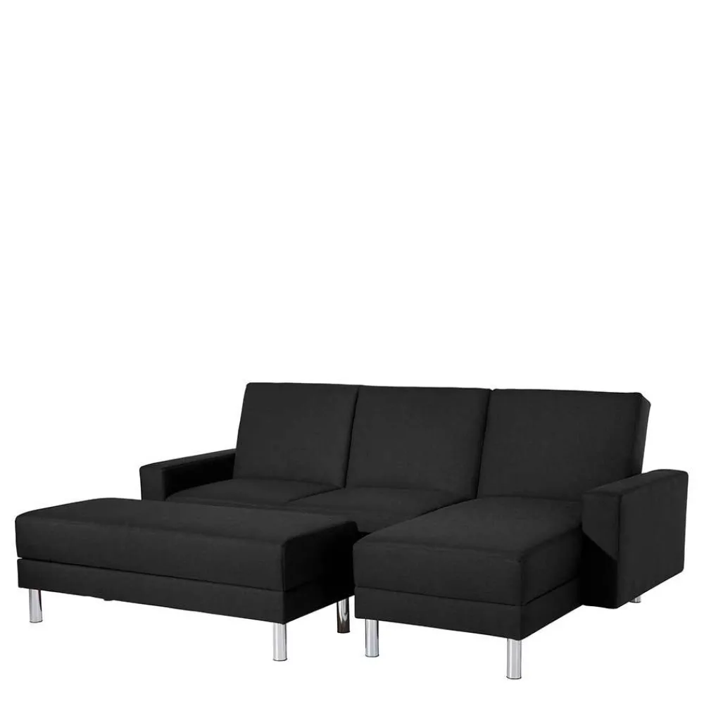 Wohnen Graue Möbel|Schwarze Möbel*Bettsofa mit Hocker in Schwarz mit Chrom - Farella (zweiteilig)