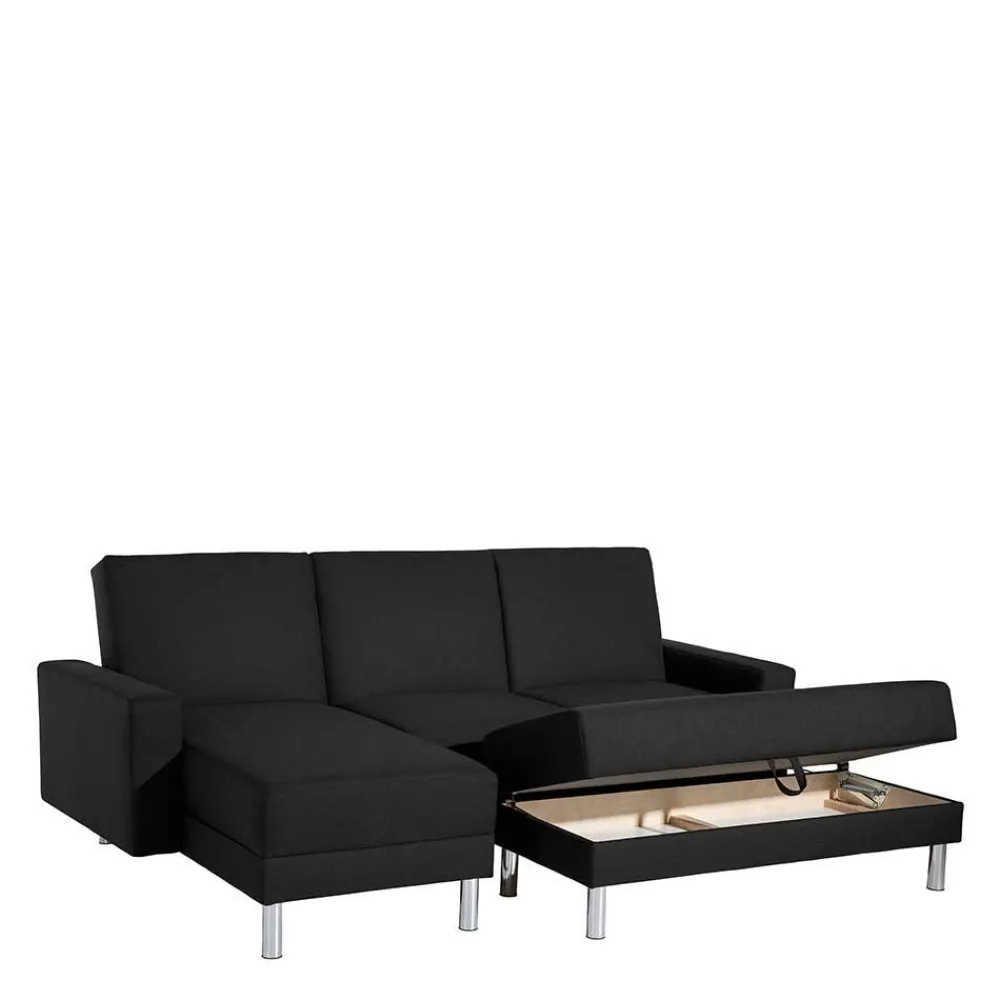 Wohnen Graue Möbel|Schwarze Möbel*Bettsofa mit Hocker in Schwarz mit Chrom - Farella (zweiteilig)