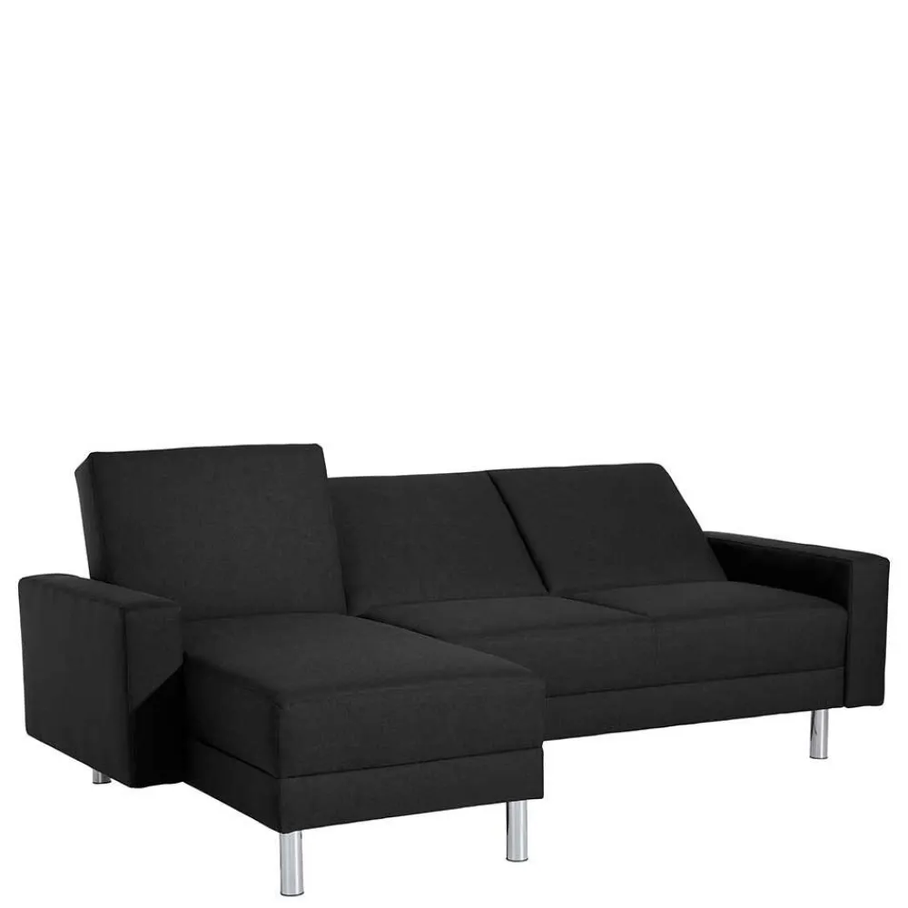 Wohnen Graue Möbel|Schwarze Möbel*Bettsofa mit Hocker in Schwarz mit Chrom - Farella (zweiteilig)