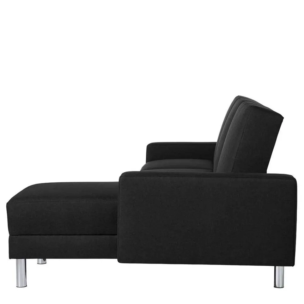 Wohnen Graue Möbel|Schwarze Möbel*Bettsofa mit Hocker in Schwarz mit Chrom - Farella (zweiteilig)
