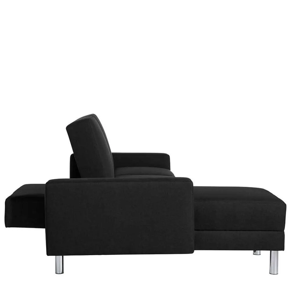 Wohnen Graue Möbel|Schwarze Möbel*Bettsofa mit Hocker in Schwarz mit Chrom - Farella (zweiteilig)