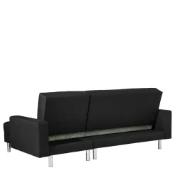 Wohnen Graue Möbel|Schwarze Möbel*Bettsofa mit Hocker in Schwarz mit Chrom - Farella (zweiteilig)