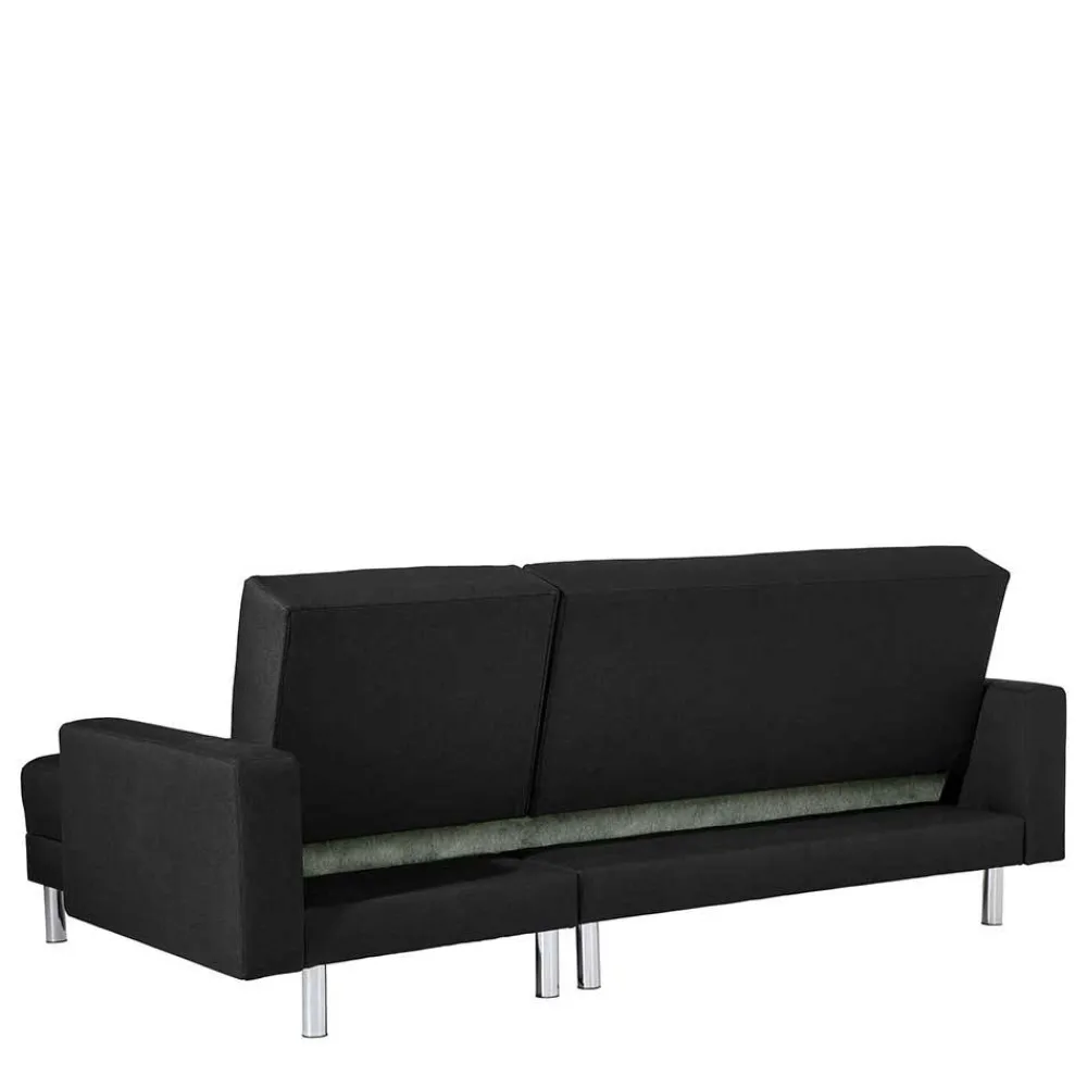 Wohnen Graue Möbel|Schwarze Möbel*Bettsofa mit Hocker in Schwarz mit Chrom - Farella (zweiteilig)