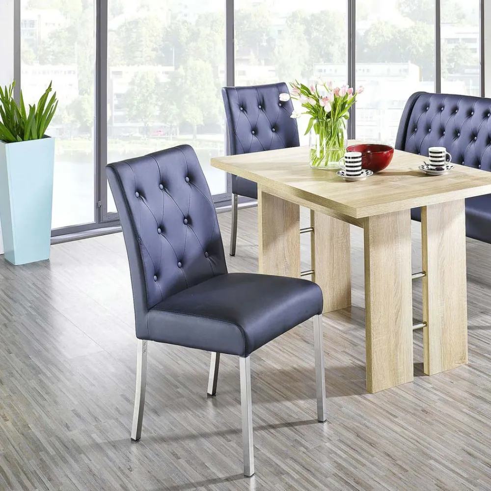Wohnen Küchen-Essgruppen|Esszimmer Komplett*Blaue Polsterbank & Stühle mit Tisch - Lumbia (vierteilig)