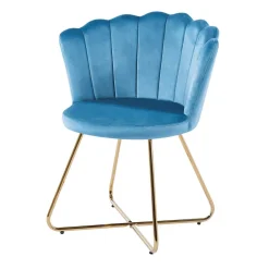 Wohnen Retro Möbel|Küchenstühle*Blaue Samtstühle mit Muschel Design Lehne - Candelcero (2er Set)