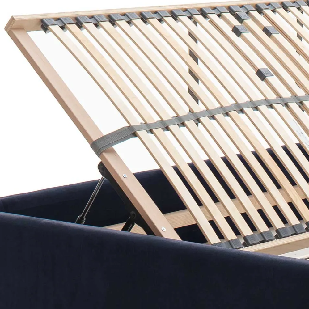 Wohnen Blaues Stauraumbett mit Chesterfield Kopfteil - Lani