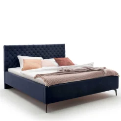 Wohnen Blaues Stauraumbett mit Chesterfield Kopfteil - Lani