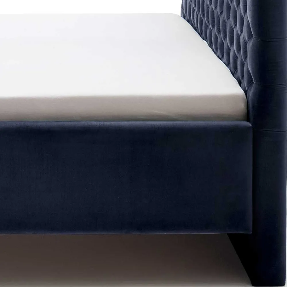 Wohnen Blaues Stauraumbett mit Chesterfield Kopfteil - Lani