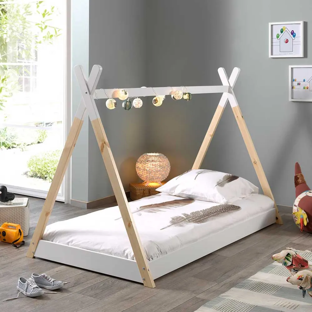 Kinder Wohnen Bodentiefes Kinderbett 90x200 im Zelt Design - Flyma