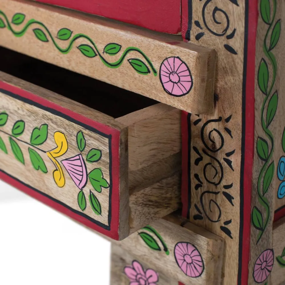 Wohnen Boho Style Möbel|Designermöbel*Boho Kommode mit Blumen Dekor im Folklore Style - Gionala