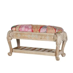 Wohnen Boho Style Möbel|Schuhschränke*Boho Polsterbank in Holz White Wash - Sorellas